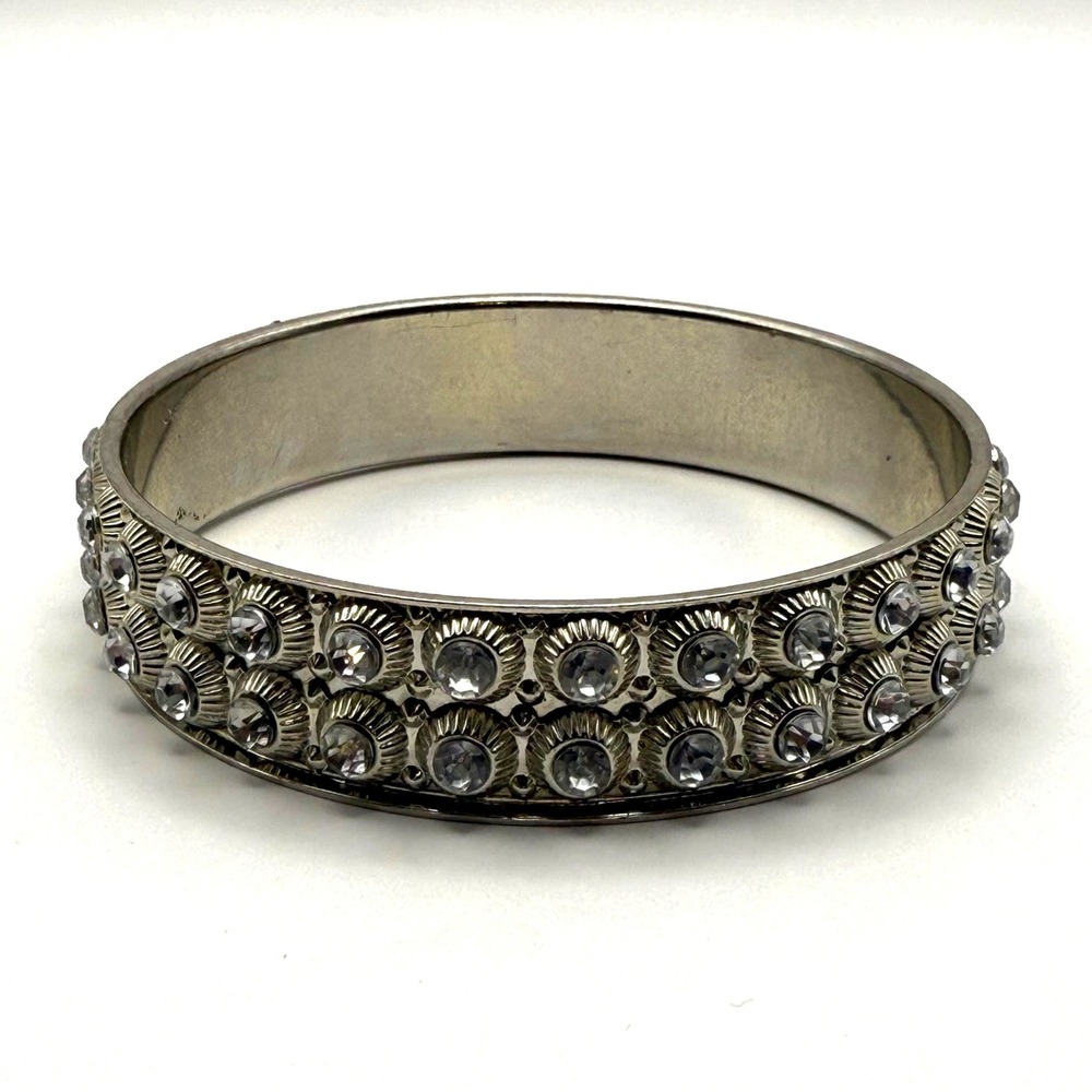 Silver Tone Rhinestone Bangle Bracelet – Sparkling Statement Jewelry‎